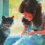 11-07-31 Mädchen mit Katze unbekannter Maler.Aquarell von Gunter Kaufmann IMG_5897 150x150 